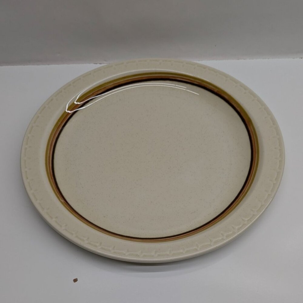 Syracuse China Oval Dinner Plate Speckled Cream Orange Brown Trim Vintage USA